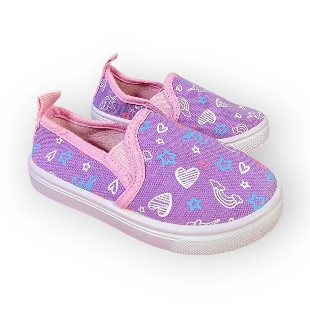 Canvas Slip on Loafers Sneakers Unicorns Rainbows Hearts Stars Print Size 5
